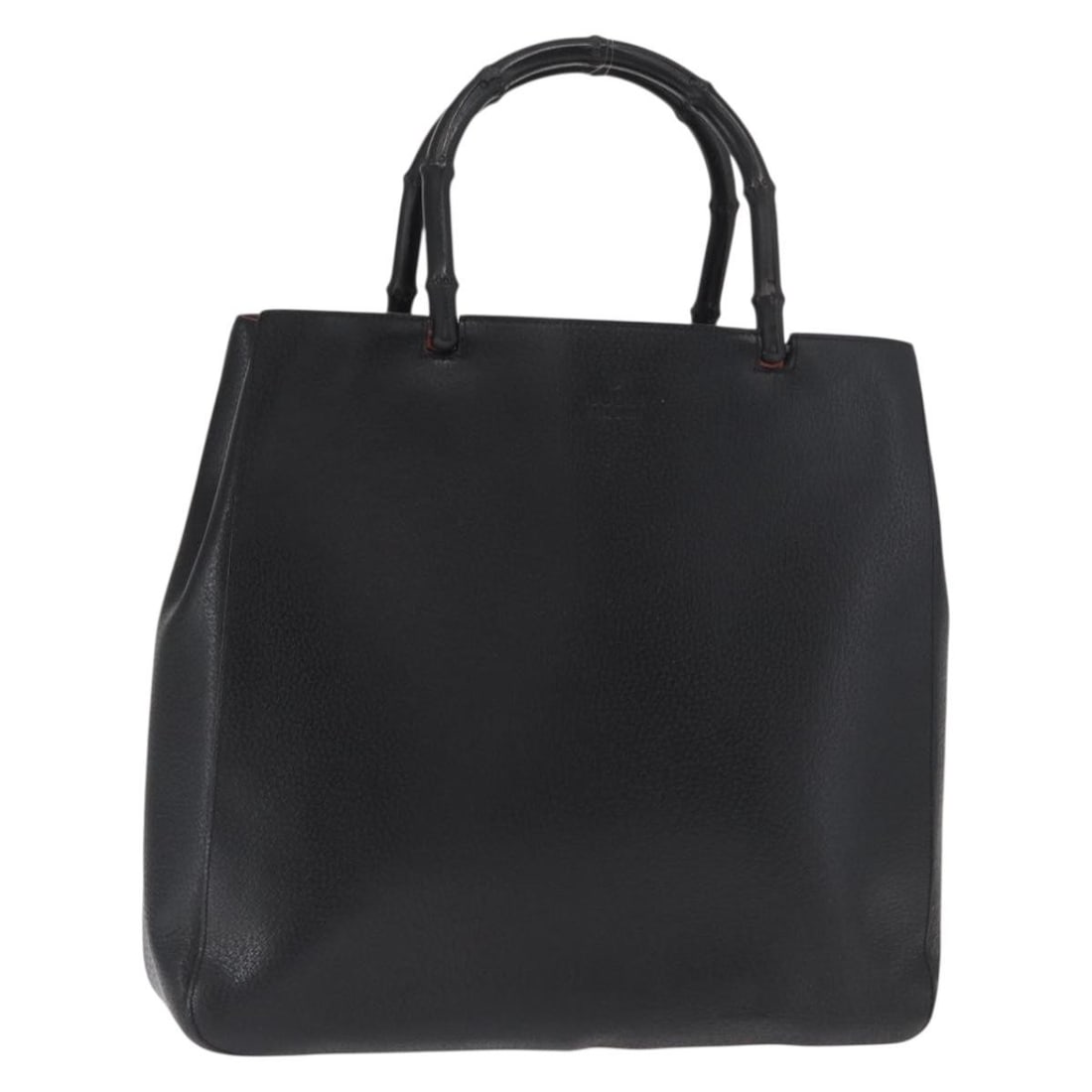 Black Leather Bamboo Handle Tote by Gucci Model 002 1059: Black Leather Bamboo Handle Tote by Gucci Model 002 1059 This is a GUCCI Bamboo Tote Bag crafted from black leather. The bag features a structured silhouette with bamboo handles and displays signs of 