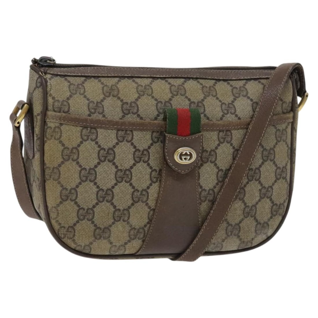 Gucci GG Supreme Web Shoulder Bag 89 02 032 Beige Green Red PVC: Gucci GG Supreme Web Shoulder Bag 89 02 032 Beige Green Red PVC This is a women's Gucci GG Supreme Web Sherry Line shoulder bag, crafted from beige, green, and red PVC leather and GG canvas. Made in I