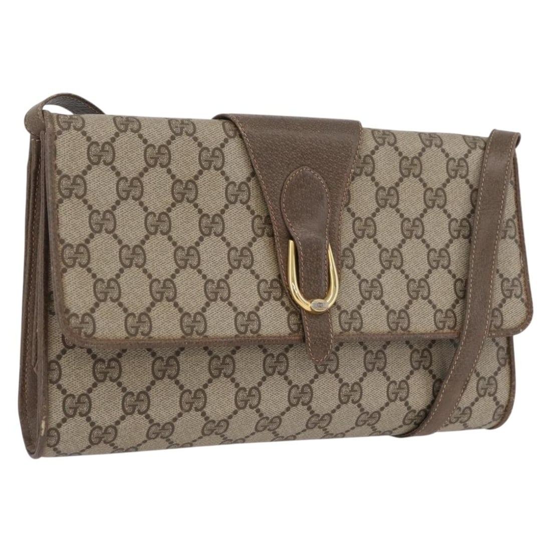 Gucci GG Supreme PVC Leather Shoulder Bag Beige Gold: Gucci GG Supreme PVC Leather Shoulder Bag Beige Gold A Gucci shoulder bag in Beige/Gold, crafted from PVC leather and GG canvas. It features a shoulder bag style with a shoulder drop of approximately 