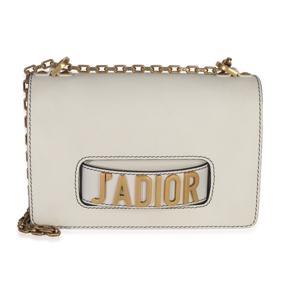 Dior J'Adior Off White Leather Shoulder Bag with Chain Strap: Dior J'Adior Off White Leather Shoulder Bag with Chain Strap This Christian Dior Off White Grained Calfskin J'Adior Chain Flap Bag features a neutral-toned grained calfskin leather exterior and a flap