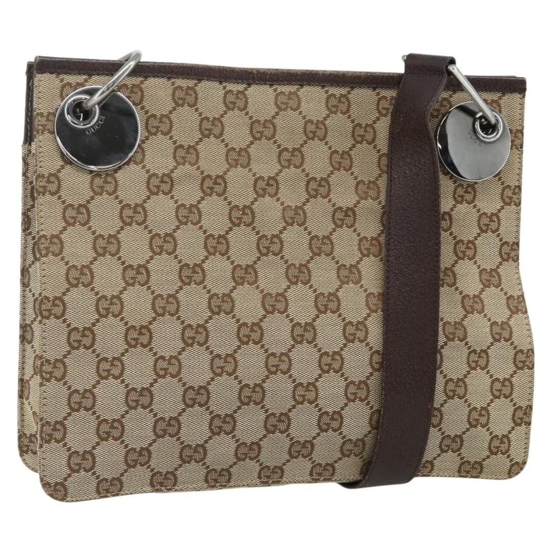 Gucci 120841 GG Canvas Beige Shoulder Bag Silver Tone: Gucci 120841 GG Canvas Beige Shoulder Bag Silver Tone A Gucci GG Canvas shoulder bag in beige and silver, made in Italy. It features GG canvas construction and a shoulder bag style. The item is ranked