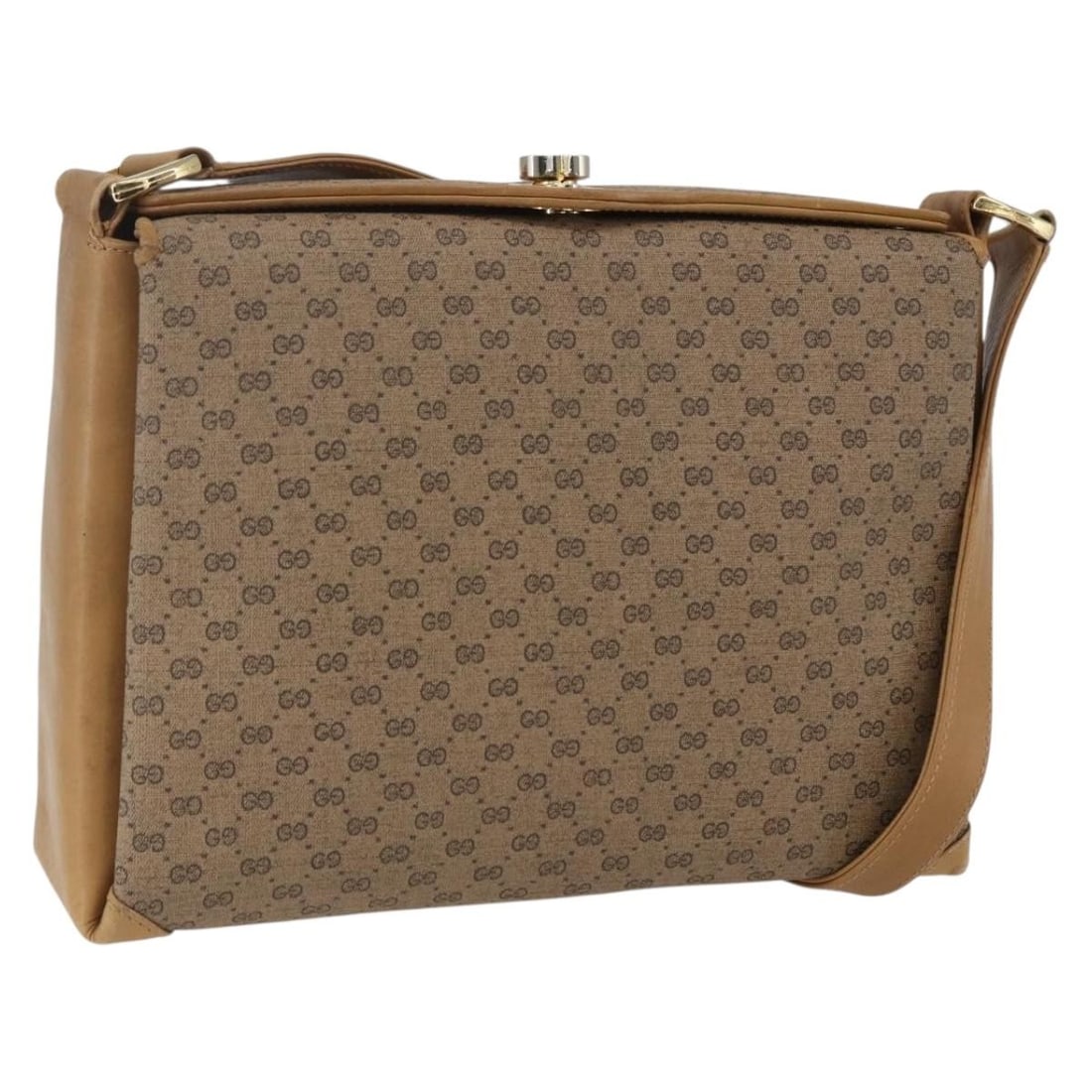 GUCCI 001 20 1368 Micro GG Supreme PVC Leather Shoulder Bag Beige Gold: GUCCI 001 20 1368 Micro GG Supreme PVC Leather Shoulder Bag Beige Gold A Gucci shoulder bag in beige and gold, made from PVC leather and Micro Small GG canvas. It features a shoulder drop of approxima