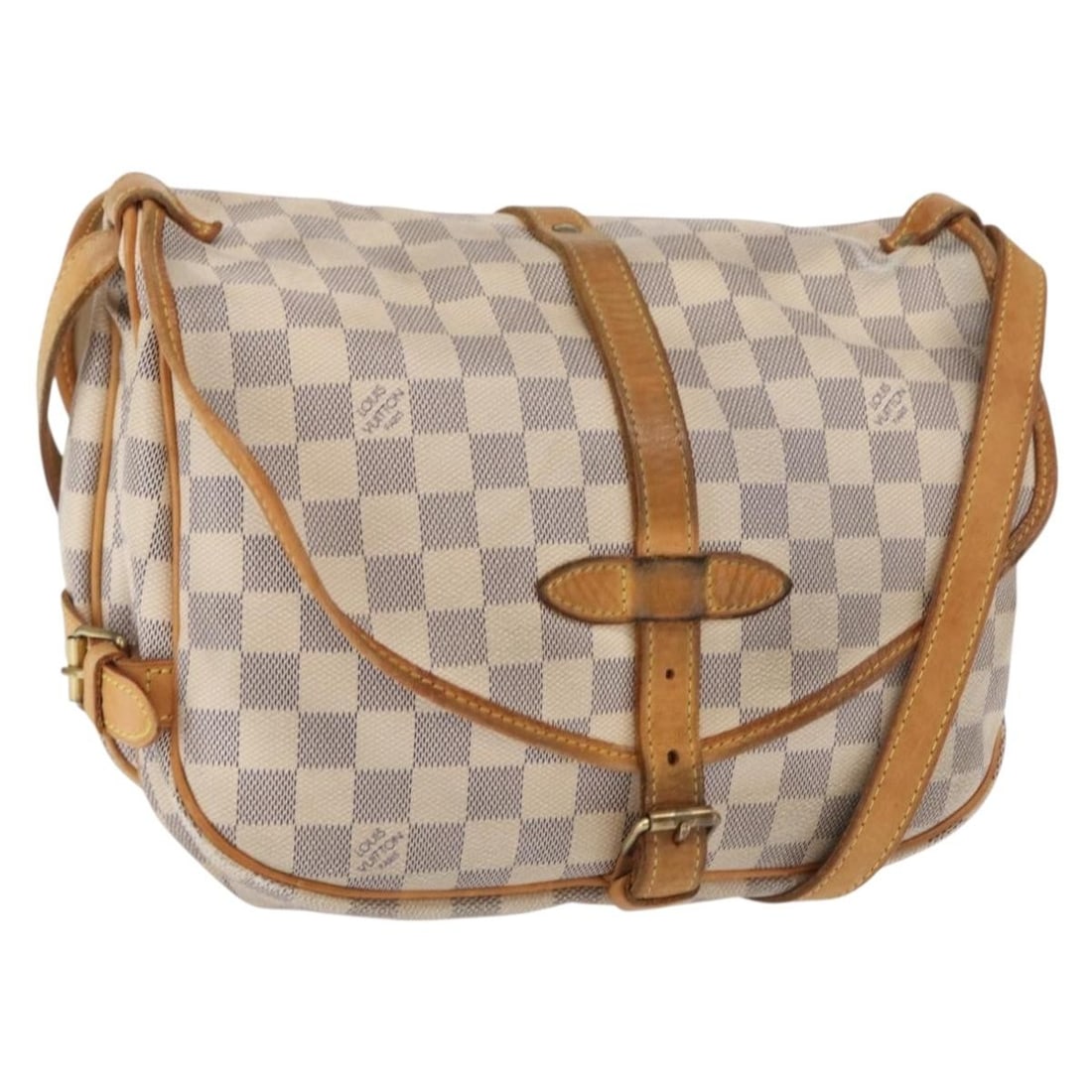 Louis Vuitton Damier Azur Saumur 30 Canvas Shoulder Bag N48202 France: Louis Vuitton Damier Azur Saumur 30 Canvas Shoulder Bag N48202 France This is a Louis Vuitton Saumur 30 shoulder bag featuring the iconic Damier Azur canvas. The bag is made in France and offers an ad