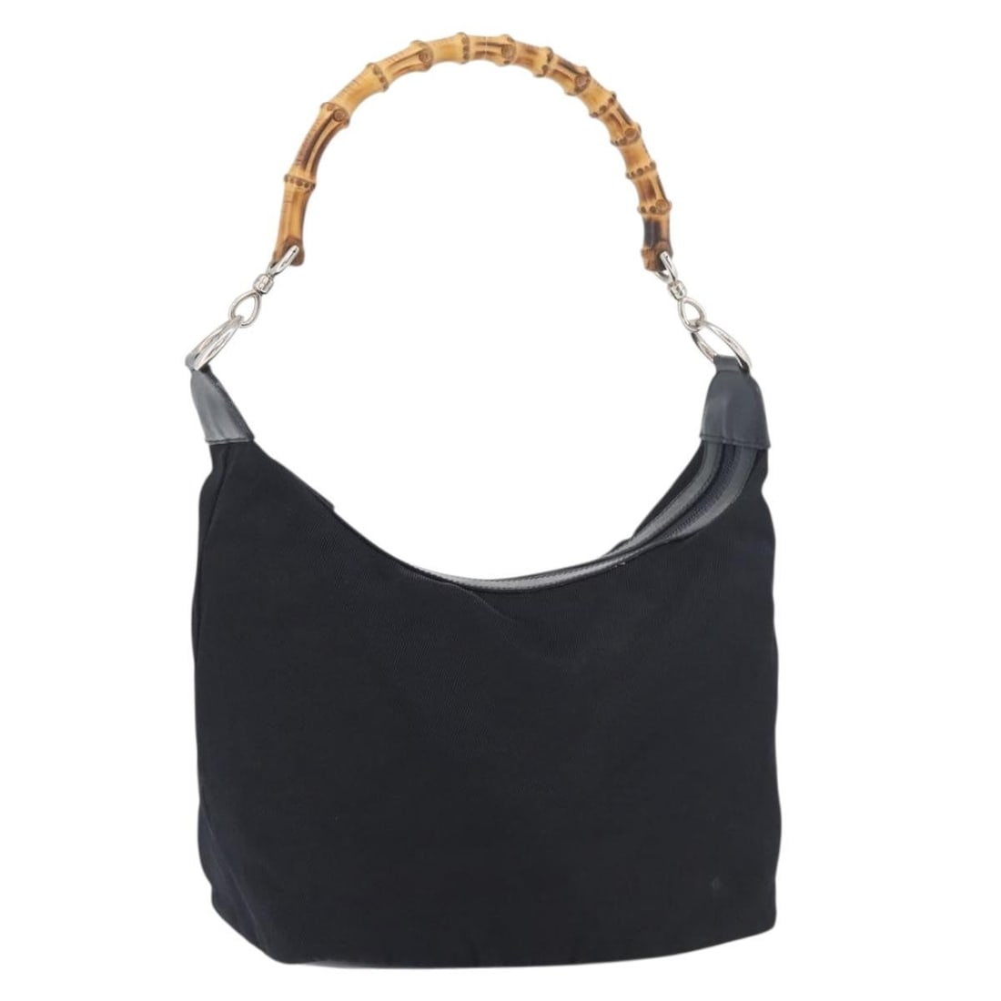 Gucci Bamboo navy silver nylon shoulder bag Italy 000 2855 0531 5: Gucci Bamboo navy silver nylon shoulder bag Italy 000 2855 0531 5 This GUCCI Bamboo Shoulder Bag features a navy nylon exterior with silver accents and is designed for women. Made in Italy, the bag in
