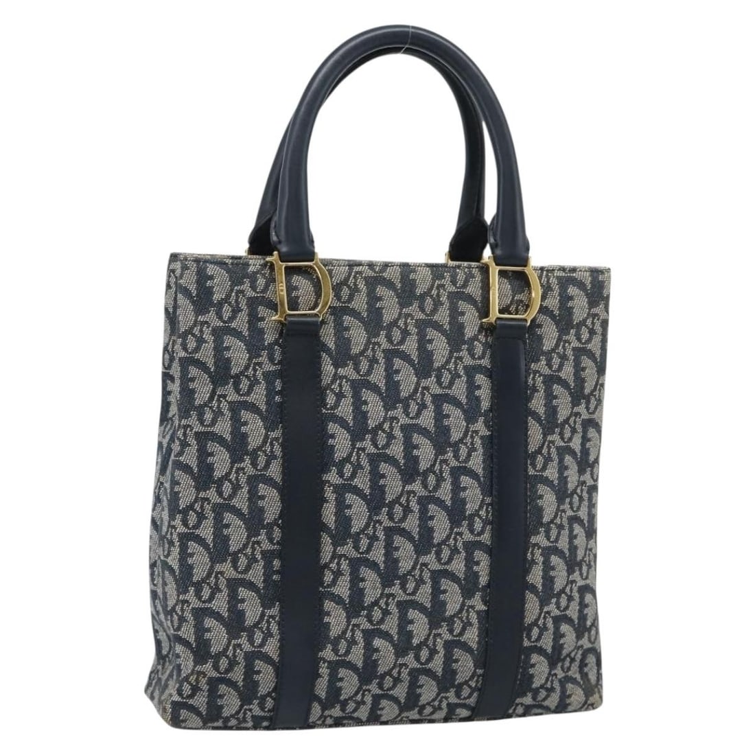 Christian Dior Trotter Canvas Handbag Navy Gold Italy Card: Christian Dior Trotter Canvas Handbag Navy Gold Italy Card Christian Dior handbag in navy and gold Trotter canvas, made in Italy. It comes with a Guarantee Card and features a handle drop of approxima