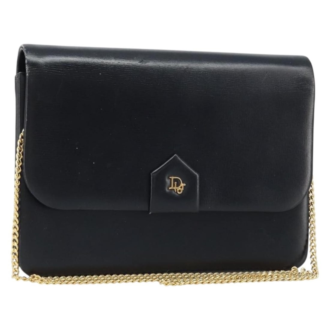Christian Dior Leather Shoulder Bag Black with Gold Tone Chain: Christian Dior Leather Shoulder Bag Black with Gold Tone Chain A Christian Dior chain shoulder bag in black leather with gold-tone hardware. The bag measures approximately W19 x H13 x D2 cm, with a sh