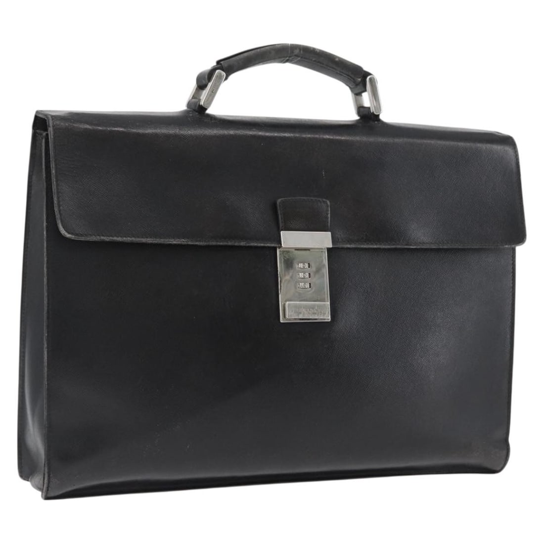 Prada Saffiano Leather Black Silver Women Business Bag Italy: Prada Saffiano Leather Black Silver Women Business Bag Italy This PRADA business bag is crafted from black Saffiano leather with silver-tone accents. Designed for women, it features a structured silho
