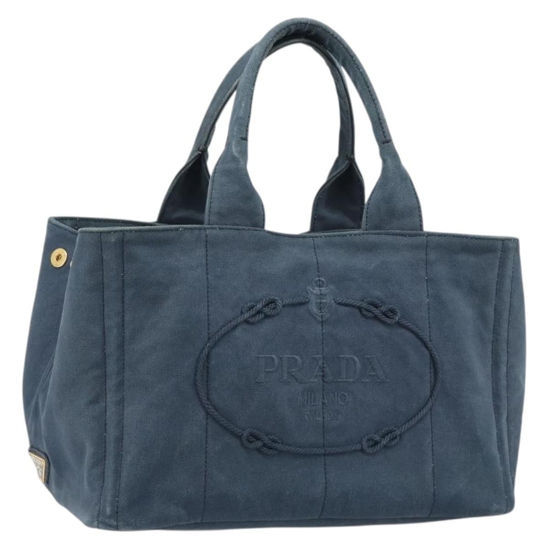 Blue Canvas Hand Bag PRADA Canapa MM Made in Italy: Blue Canvas Hand Bag PRADA Canapa MM Made in Italy Blue PRADA Canapa MM handbag in canvas, made in Italy. The bag measures approximately W35 x H22 x D22 cm with a handle drop of about 17 cm. It is off