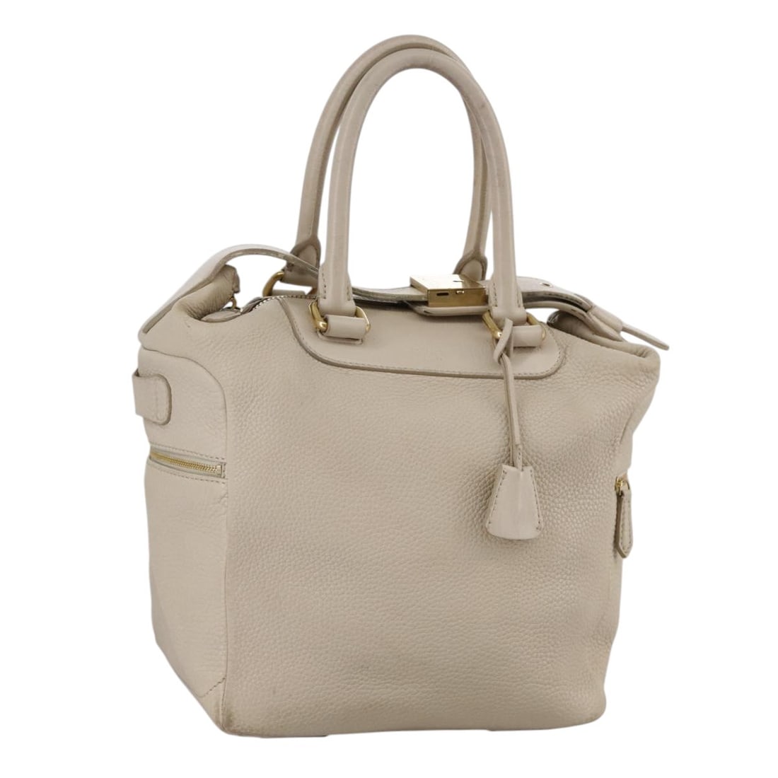 CELINE Beige Leather Handbag Gold Tone Hardware Italy: CELINE Beige Leather Handbag Gold Tone Hardware Italy Celine leather handbag in beige with gold-tone accents, made in Italy. This women's handbag is a heavily used piece with visible wear throughout, 