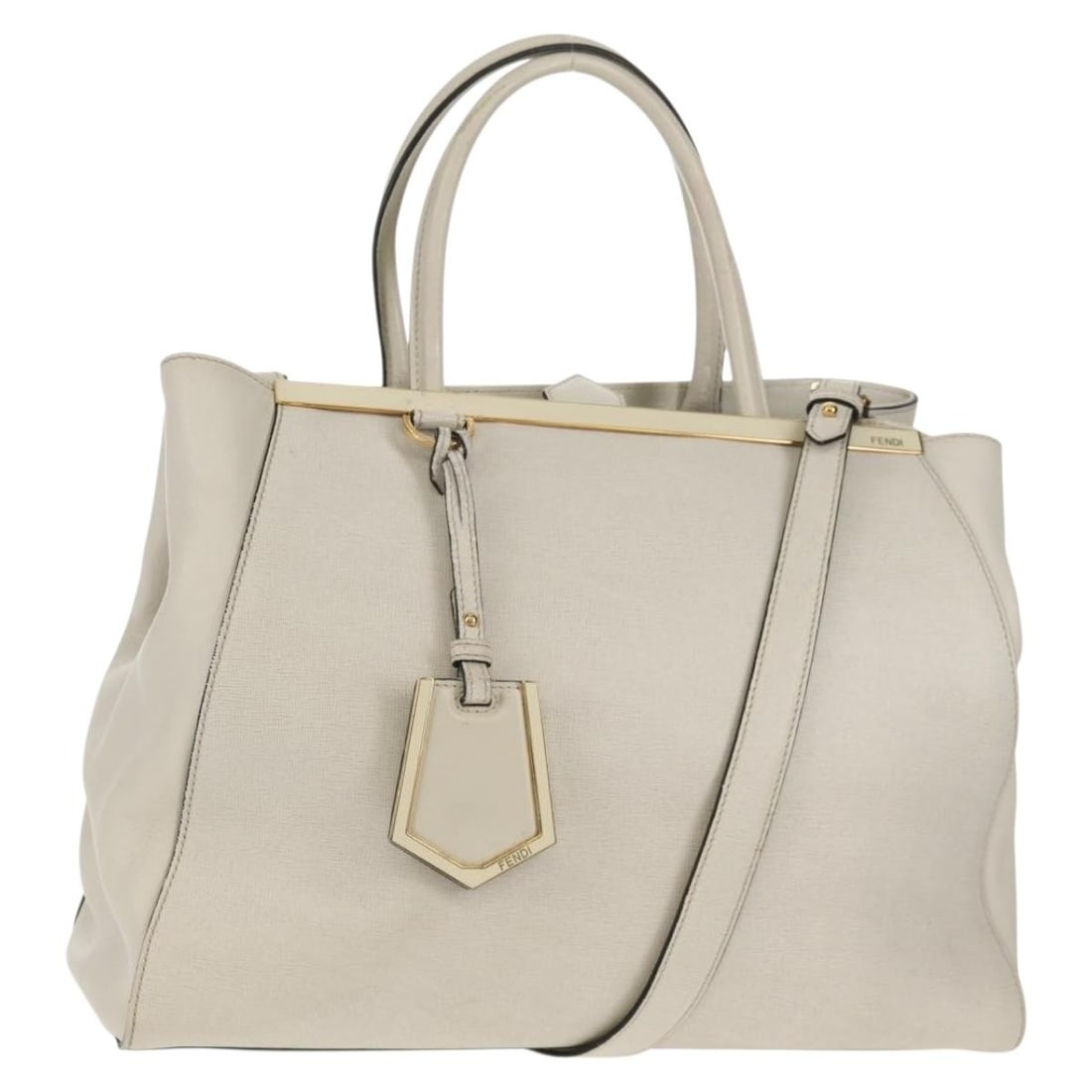 Fendi 2Jours White Gold Leather Handbag with Shoulder Strap: Fendi 2Jours White Gold Leather Handbag with Shoulder Strap This FENDI 2Jours handbag is crafted from white and gold leather and features a versatile 2-way design. Made in Italy, it includes both top 