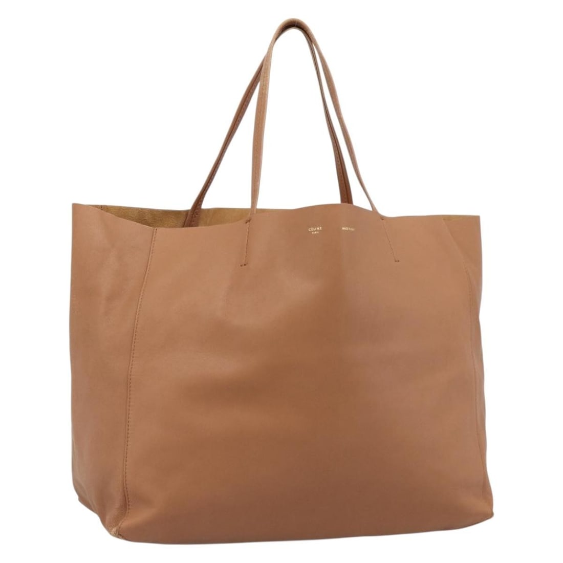CELINE Leather Tote Bag Horizontal Cabas Brown Gold Tone: CELINE Leather Tote Bag Horizontal Cabas Brown Gold Tone Celine Horizontal Cabas tote bag in brown leather with gold-tone accents. Made in Italy, this women's tote is a heavily used piece with visible