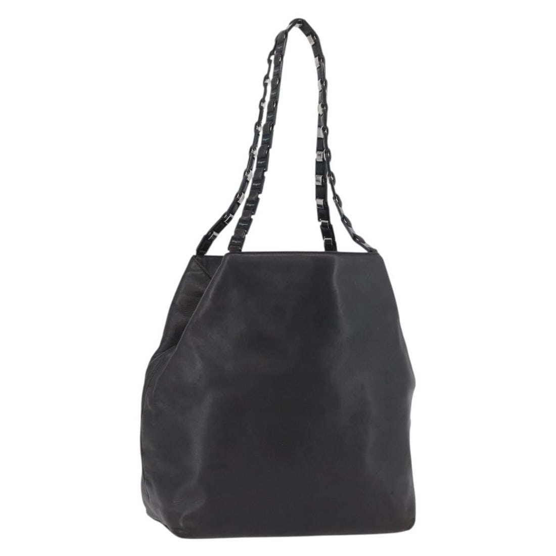 Black Leather Vala Chain Shoulder Bag by Salvatore Ferragamo: Black Leather Vala Chain Shoulder Bag by Salvatore Ferragamo This Salvatore Ferragamo Vala chain shoulder bag is crafted from black leather and features silver-tone accents. Designed for women, it is 
