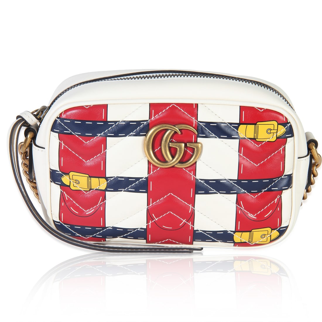 Gucci Small GG Marmont Beige Matelasse Leather Trompe L'Oeil Camera Crossbody Bag: Gucci Small GG Marmont Beige Matelasse Leather Trompe L'Oeil Camera Crossbody Bag This Gucci Small GG Marmont Camera Bag features a beige trompe l'oeil print in matelasse calfskin leather. Designed fo