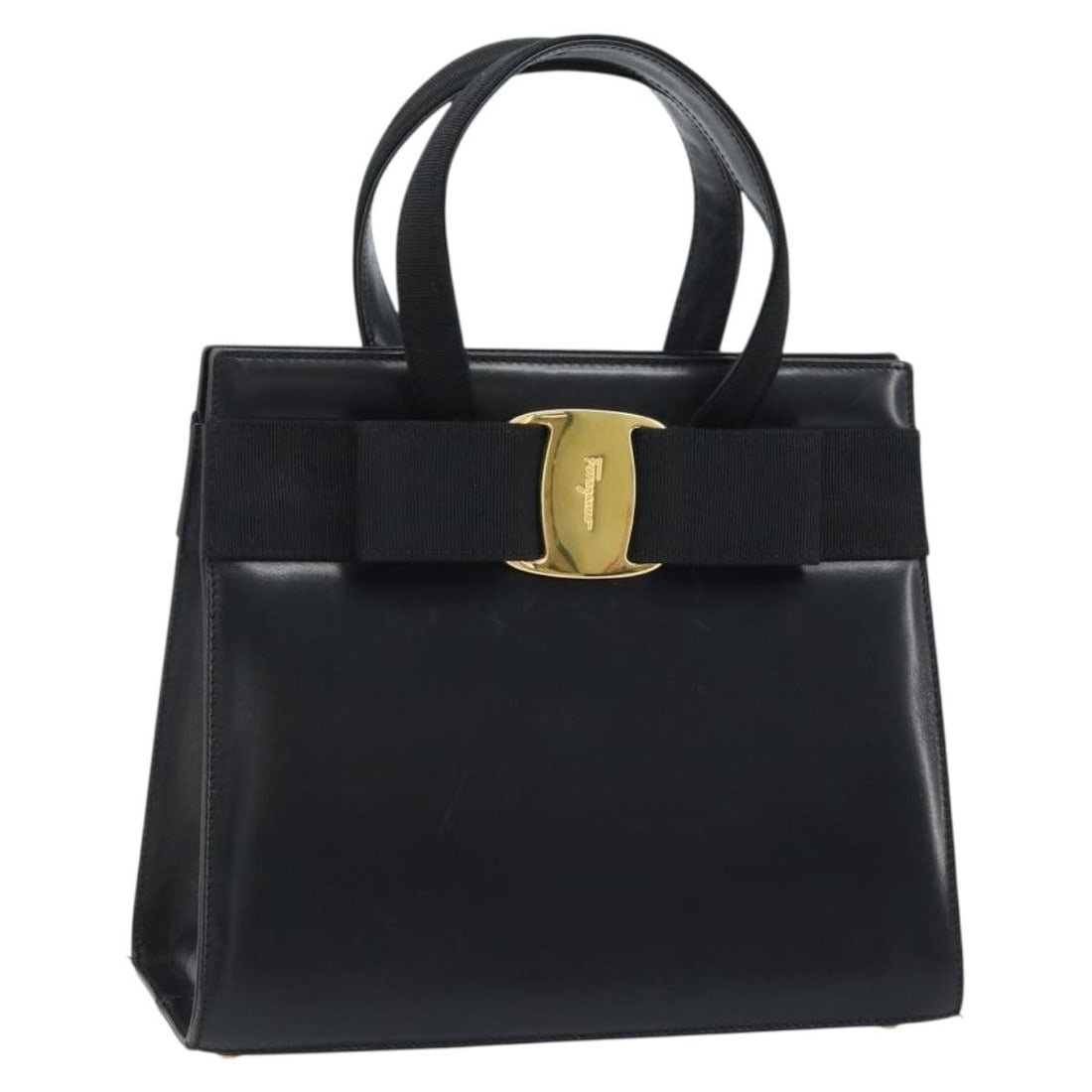 Black Leather Handbag Salvatore Ferragamo Vala Gold Tone Italy: Black Leather Handbag Salvatore Ferragamo Vala Gold Tone Italy Salvatore Ferragamo Vala handbag in black and gold leather, made in Italy. The bag is a heavily used hand bag with visible wear, includin