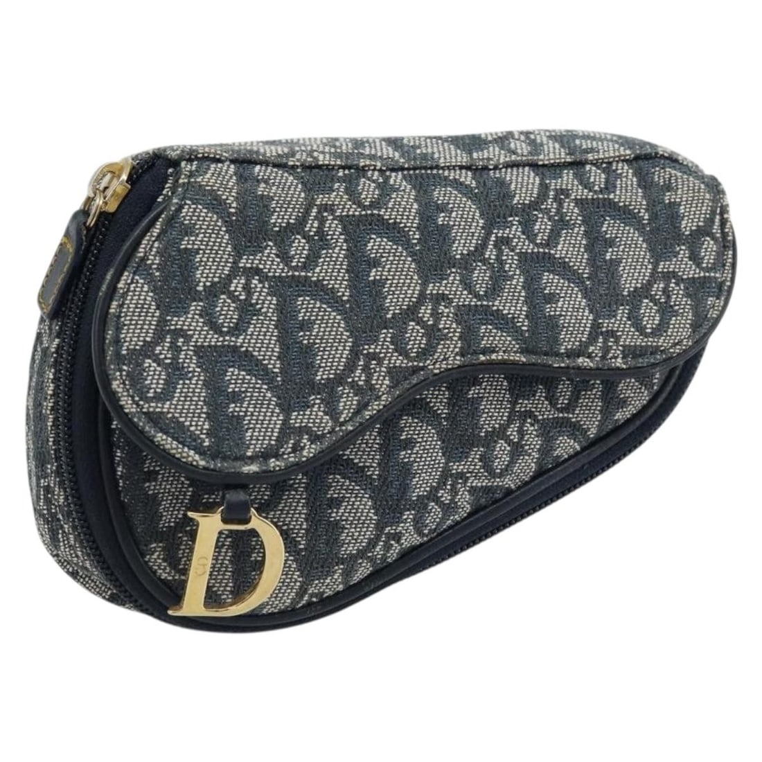 Christian Dior Saddle Pouch Navy Gold Trotter Canvas Bag: Christian Dior Saddle Pouch Navy Gold Trotter Canvas Bag A Christian Dior Trotter Canvas Saddle Pouch in navy and gold. This pouch is made from Trotter canvas and was made in Spain. The item is offere