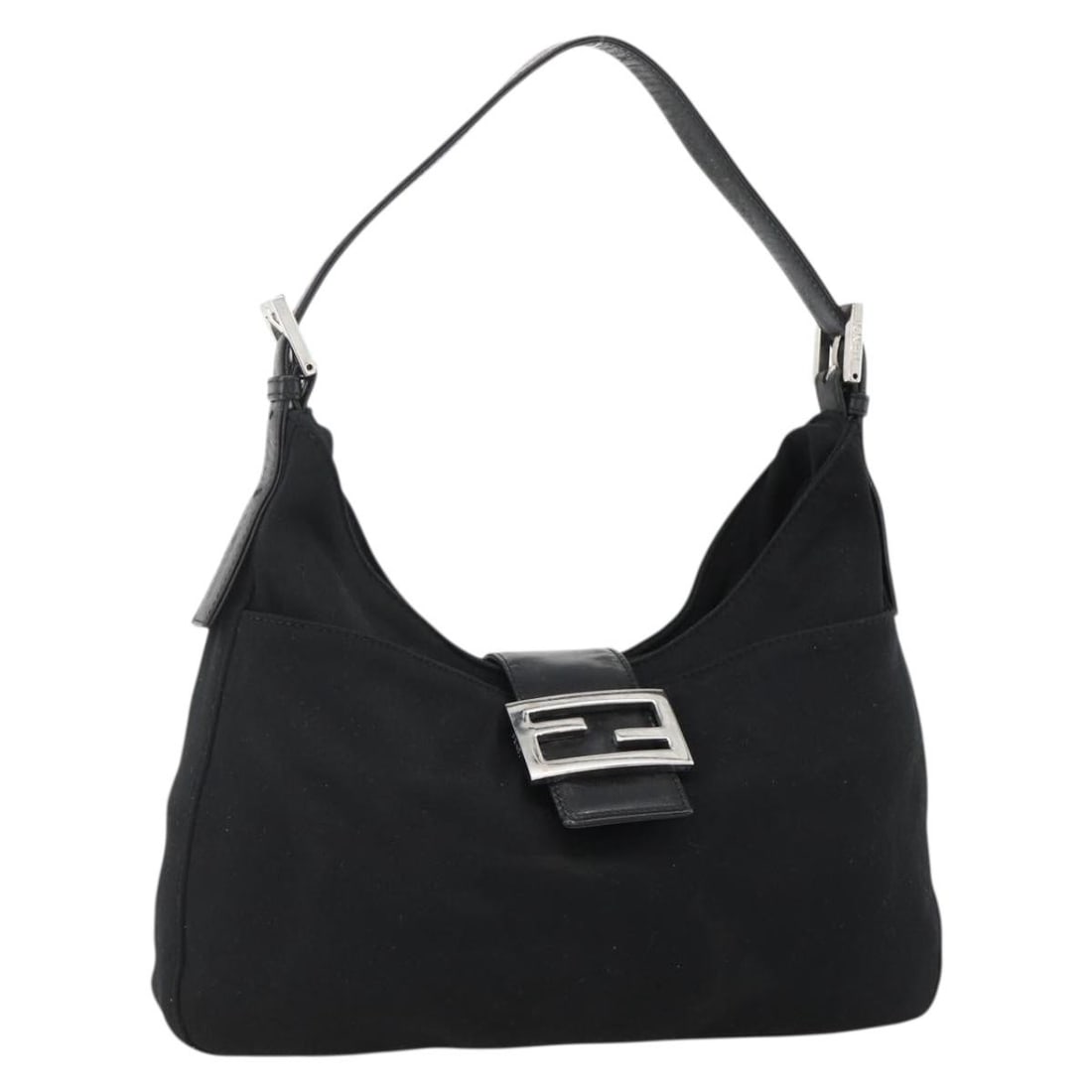 Fendi Mamma Baguette Black Nylon Shoulder Bag Silver Tone: Fendi Mamma Baguette Black Nylon Shoulder Bag Silver Tone Fendi Mamma Baguette shoulder bag in black nylon with silver-tone details. Made in Italy, this bag features a shoulder strap with an approxima
