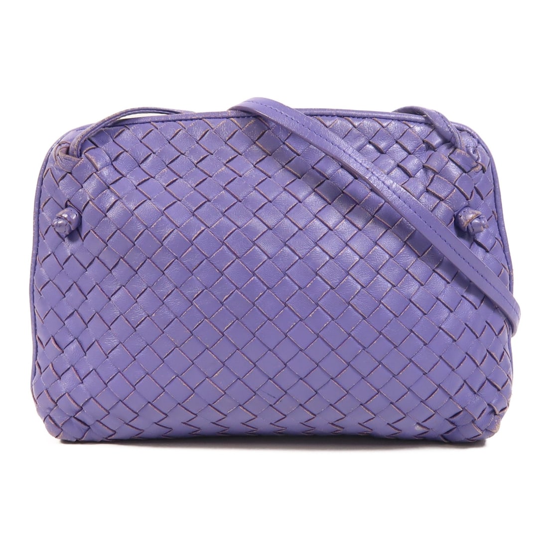 Bottega Veneta BV Purple Lambskin Shoulder Bag Italy: Bottega Veneta BV Purple Lambskin Shoulder Bag Italy A women's shoulder bag from BOTTEGA VENETA crafted in lambskin (sheep leather) and finished in purple. It features one open inside pocket and one i
