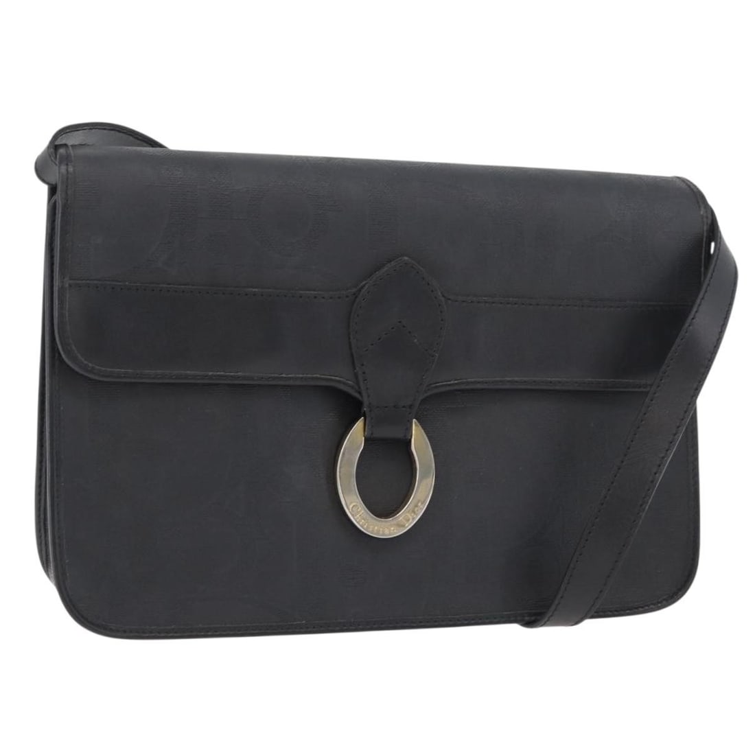 Christian Dior Trotter Shoulder Bag in Black PVC Canvas and Leather: Christian Dior Trotter Shoulder Bag in Black PVC Canvas and Leather Christian Dior Trotter canvas shoulder bag in black and gold, made from PVC leather and Trotter canvas. It measures approximately W2