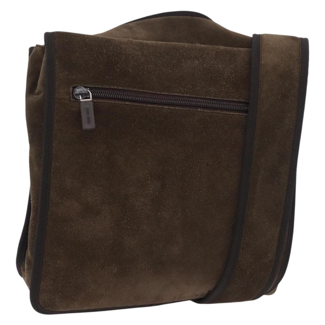 Miu Miu Brown Suede Shoulder Bag Made in Italy: Miu Miu Brown Suede Shoulder Bag Made in Italy A brown suede shoulder bag from Miu Miu, made in Italy. The bag measures approximately 24 cm wide, 25 cm high, and 6 cm deep, with a shoulder drop of app