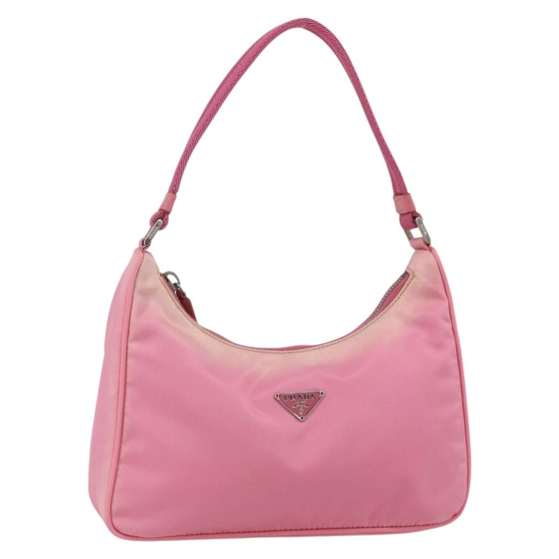 Prada Nylon Handbag Pink Silver with Guarantee Card: Prada Nylon Handbag Pink Silver with Guarantee Card Authentic Prada hand pouch bag in pink and silver nylon with a compact silhouette and top handle. Made in Italy, this women's handbag includes the g