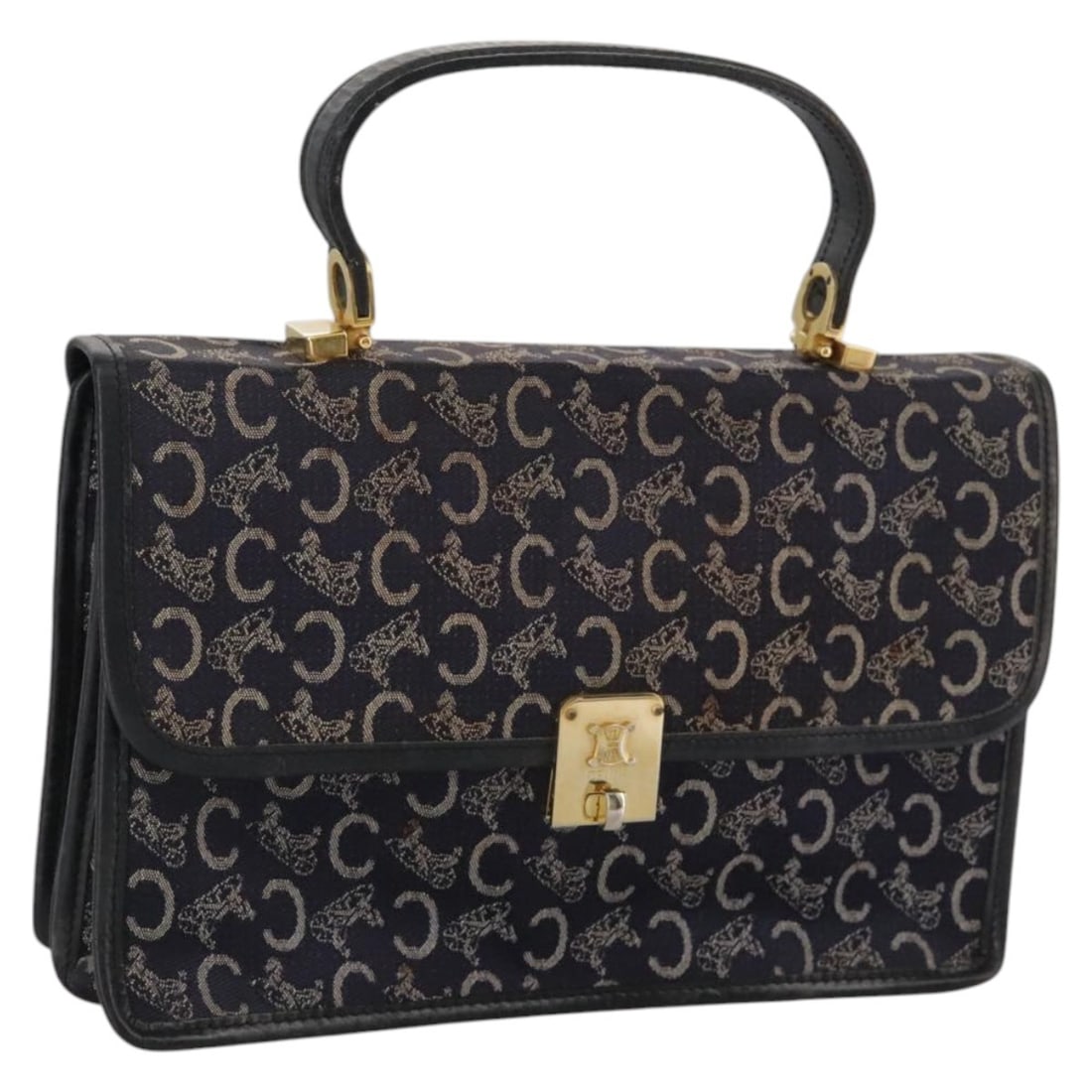 Navy Canvas Sulky Handbag by CELINE for Women Made in France: Navy Canvas Sulky Handbag by CELINE for Women Made in France This CELINE C Sulky handbag features a navy canvas exterior and is designed for women. Made in France, the bag has a structured silhouette 