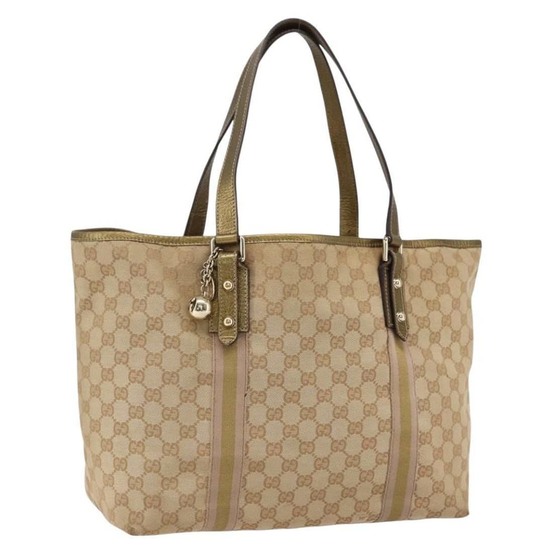 GG Canvas Tote Bag Gucci 139260 Beige Gold Pink Charm Italy Made (1 of 18)