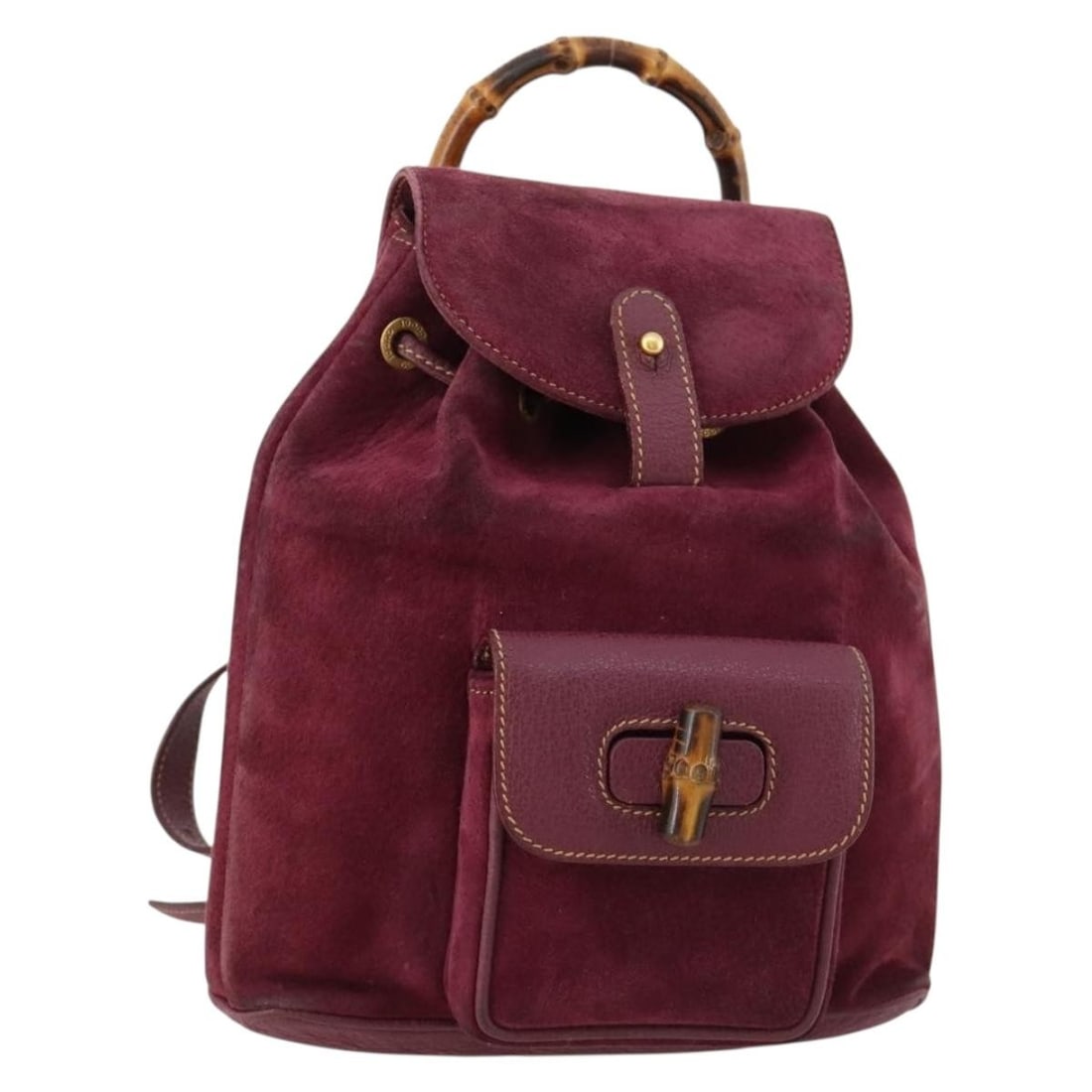 Gucci Bamboo Suede Backpack Purple Gold Tone Italy 00317050030: Gucci Bamboo Suede Backpack Purple Gold Tone Italy 00317050030 This Gucci Bamboo backpack is crafted from suede in purple with gold-tone accents. Made in Italy, it features the Bamboo style and measur
