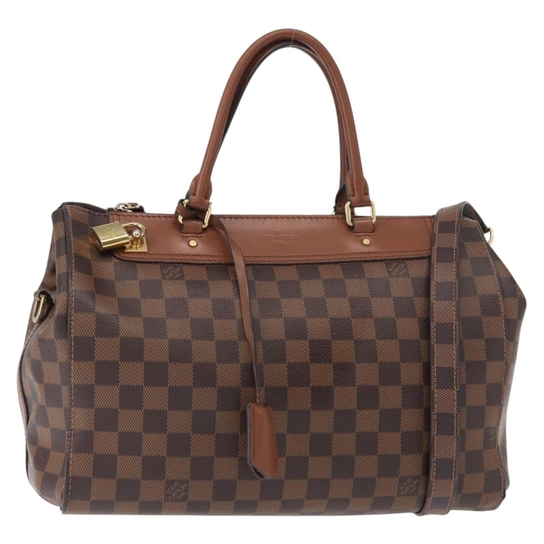 LOUIS VUITTON Damier Ebene Greenwich Hand Bag N41337 with Shoulder Strap: LOUIS VUITTON Damier Ebene Greenwich Hand Bag N41337 with Shoulder Strap This LOUIS VUITTON Damier Ebene Greenwich Hand Bag is a sophisticated accessory crafted from durable Damier Ebene canvas. With 