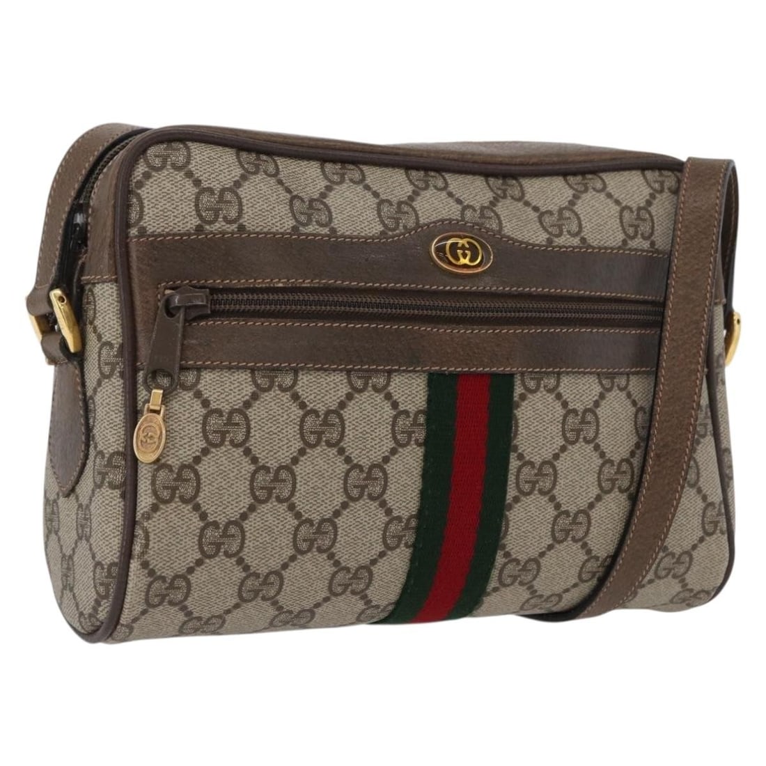 Gucci GG Supreme Sherry Line Beige Gold PVC Shoulder Bag 56 02 004 Italy: Gucci GG Supreme Sherry Line Beige Gold PVC Shoulder Bag 56 02 004 Italy This GUCCI GG Supreme Web Sherry Line shoulder bag is crafted from beige and gold PVC leather with GG canvas accents. Designed 
