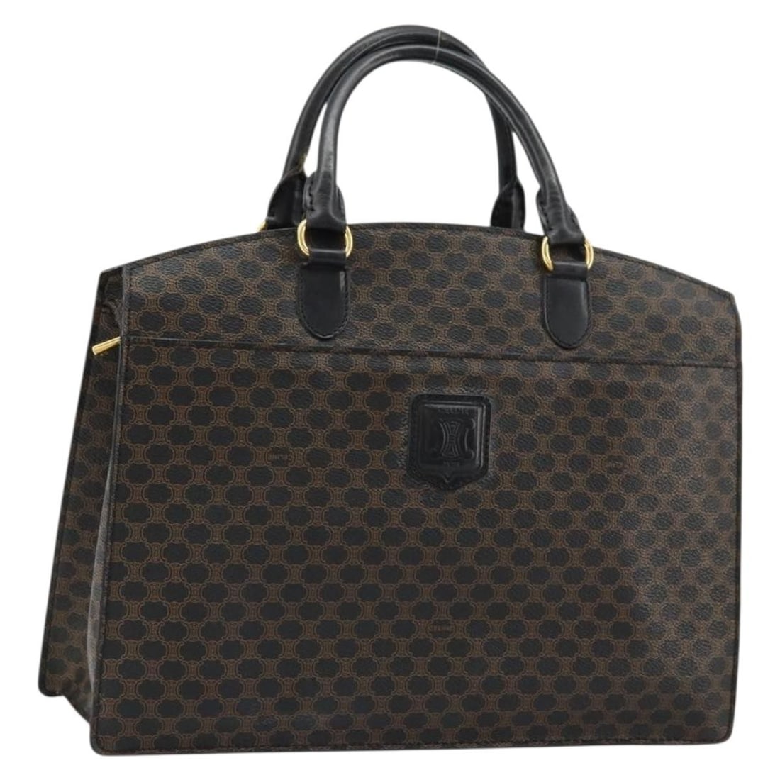 CELINE Macadam Canvas PVC Leather Black Gold Handbag Italy (1 of 18)