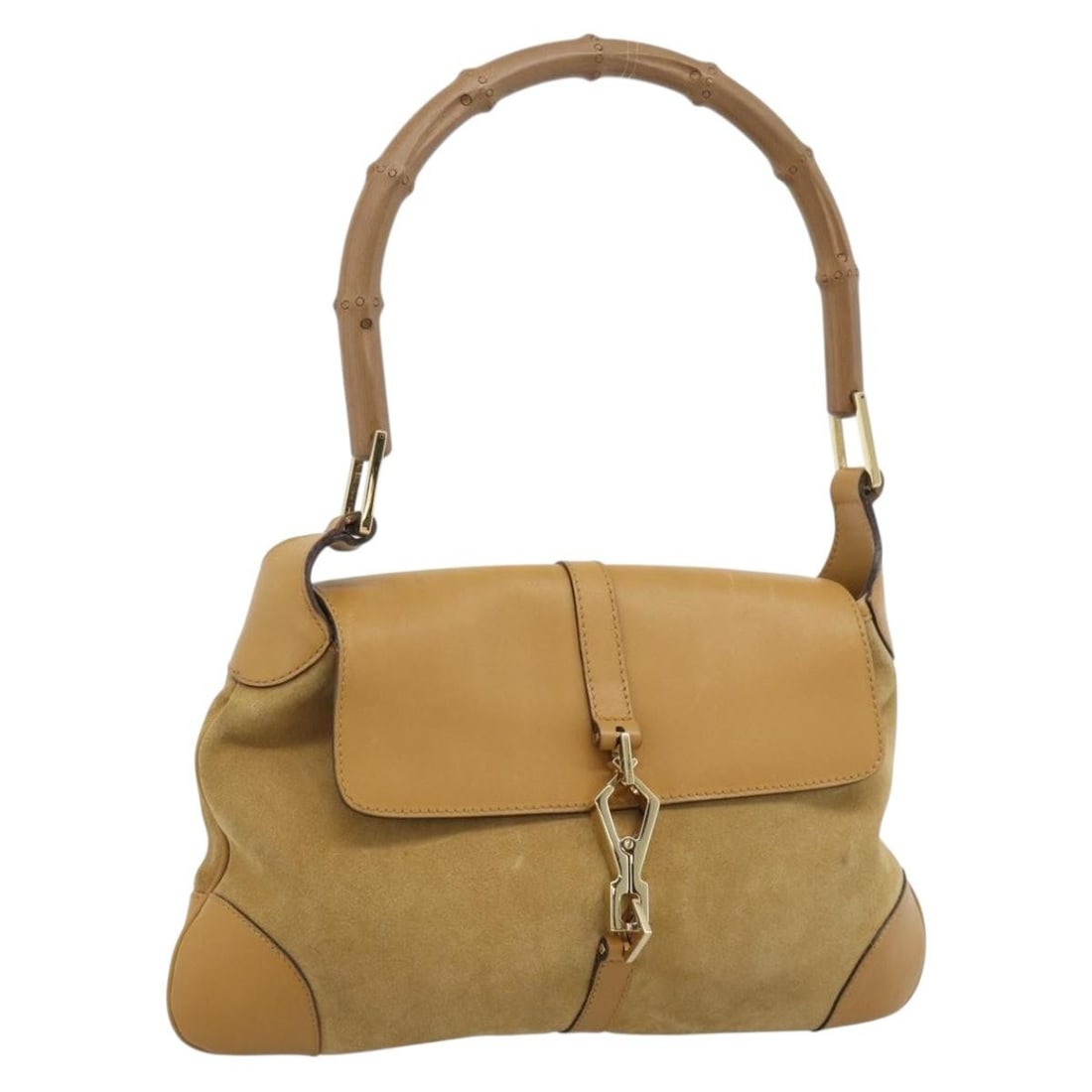 Gucci Jackie Bamboo Suede Shoulder Bag Beige Gold Dust Bag: Gucci Jackie Bamboo Suede Shoulder Bag Beige Gold Dust Bag A Gucci Bamboo Jackie shoulder bag in beige suede with gold-tone metal fittings. It comes with a dust bag and was made in Italy. The bag is h