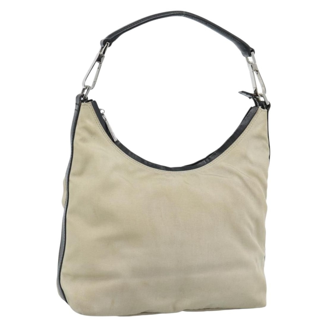 Gucci 000 0602 Beige Canvas Leather Handbag Silver Tone: Gucci 000 0602 Beige Canvas Leather Handbag Silver Tone Gucci women's handbag in beige canvas with silver-tone accents, made in Italy. This pre-owned bag is heavily used and shows visible wear through