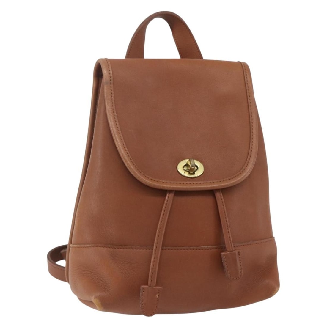 Coach Brown Leather Backpack Gold Accents AM9891: Coach Brown Leather Backpack Gold Accents AM9891 Discover this authentic Coach Backpack crafted from high-quality leather in a sophisticated brown and gold color combination. Measuring approximately 9
