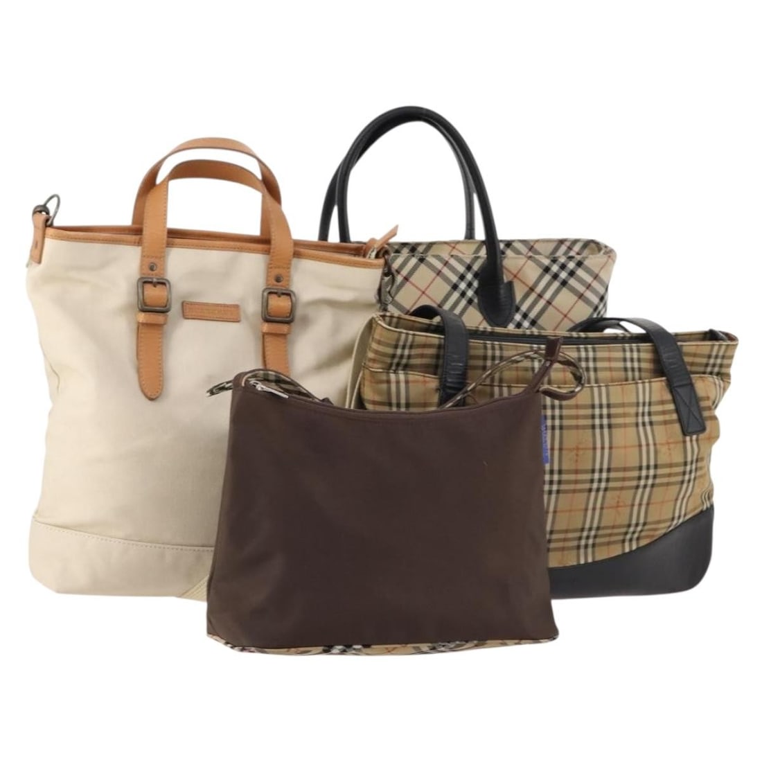 Set of 4 Burberrys Blue Label Nova Check Canvas Clutch Bags: Set of 4 Burberrys Blue Label Nova Check Canvas Clutch Bags Burberrys Nova Check Blue Label clutch bag set in brown and beige canvas. This special bundle offer is described as a set of 4, and the item