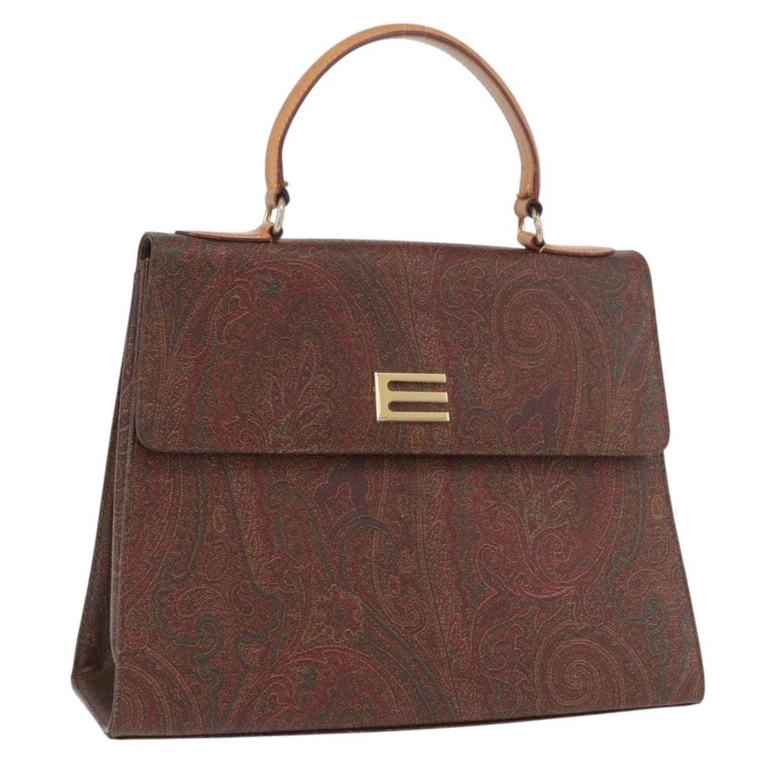 Etro Paisley Bordeaux PVC Handbag with Gold Accents Made in Italy: Etro Paisley Bordeaux PVC Handbag with Gold Accents Made in Italy This ETRO Paisley handbag features a PVC leather exterior in bordeaux and gold tones. Designed for women, the bag is crafted in Italy 