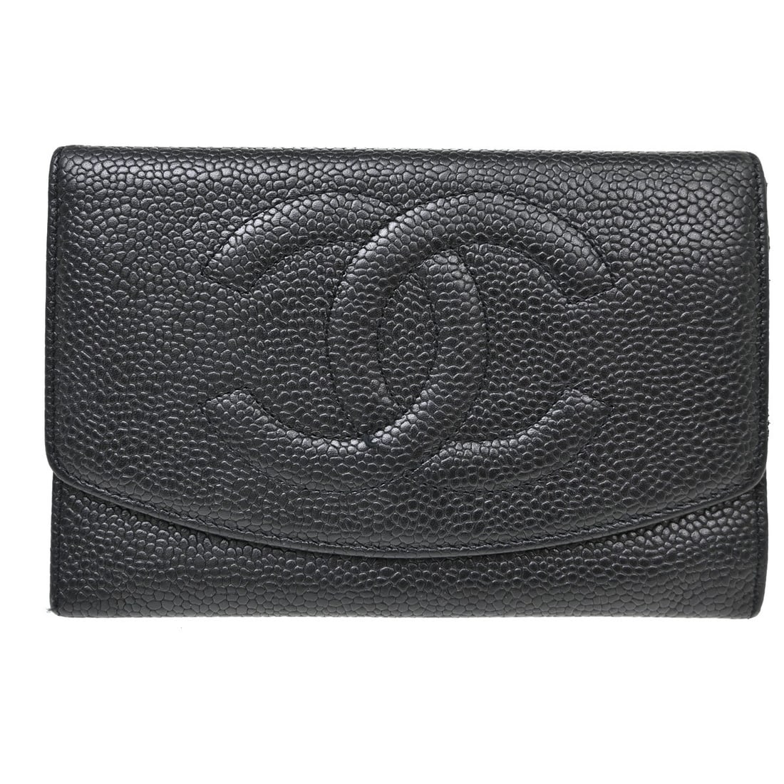 CHANEL Caviar Skin Coin Wallet Wristlet Black France: CHANEL Caviar Skin Coin Wallet Wristlet Black France Chanel black coin wallet in caviar skin leather with a wristlet-style design. This women's wallet features an exterior zipper pocket and an interio
