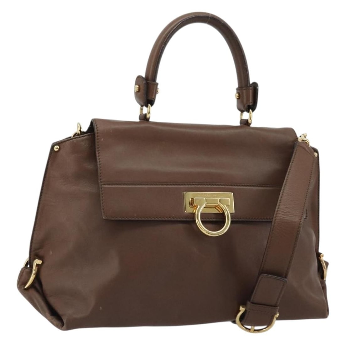 Salvatore Ferragamo Sofia Gancini Leather Brown Gold Shoulder Bag (1 of 18)