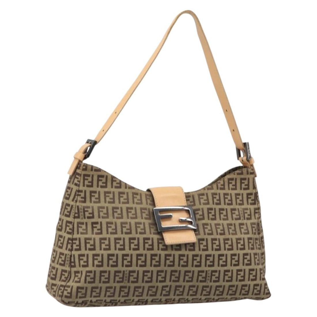 Fendi Mamma Baguette Shoulder Bag Zucchino Canvas Beige Silver: Fendi Mamma Baguette Shoulder Bag Zucchino Canvas Beige Silver Fendi Zucchino Canvas Mamma Baguette shoulder bag in beige and silver. Made in Italy, this bag is crafted from Zucchino canvas and featur