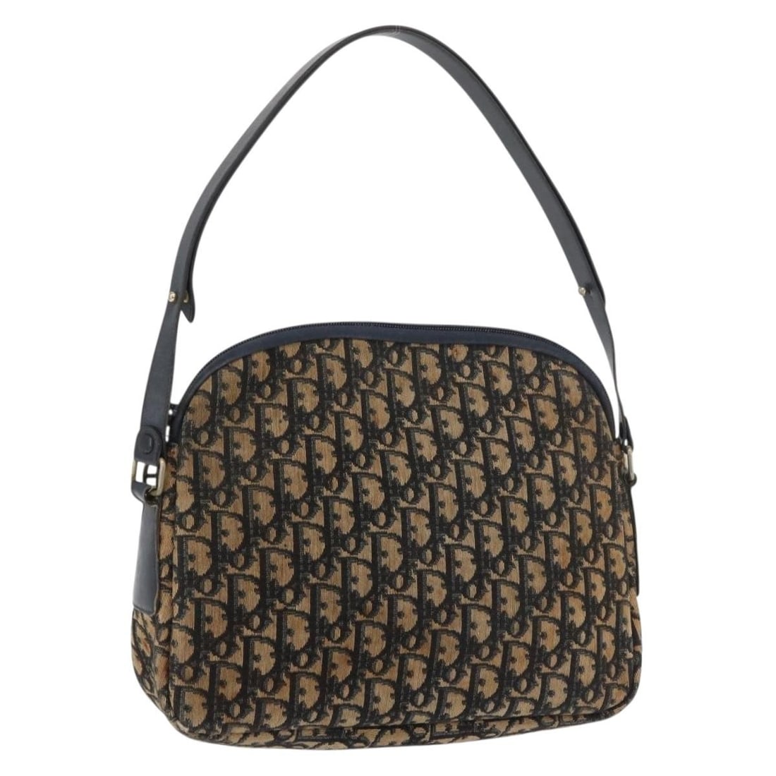 Navy Gold Christian Dior Trotter Canvas Shoulder Bag France: Navy Gold Christian Dior Trotter Canvas Shoulder Bag France Christian Dior shoulder bag in navy and gold Trotter canvas, made in France. The bag measures approximately 28 cm W x 22 cm H x 7 cm D, with