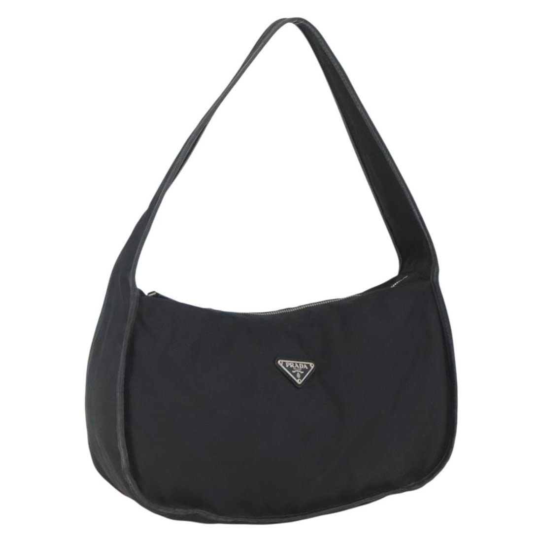 PRADA Nylon Accessory Pouch Black Silver Womens Bag: PRADA Nylon Accessory Pouch Black Silver Womens Bag Prada accessory pouch in black nylon with silver-tone accents. Made in Italy, this women's pouch shows heavy use with visible wear throughout, inclu
