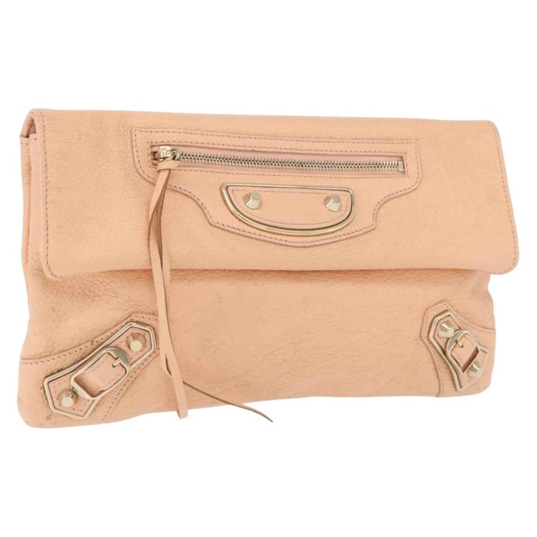 Balenciaga Metallic Edge Classic Envelope Leather Clutch in Pale Orange Gold: Balenciaga Metallic Edge Classic Envelope Leather Clutch in Pale Orange Gold This Balenciaga Metallic Edge Classic Envelope clutch bag is crafted from leather in pale orange with gold accents. The bag