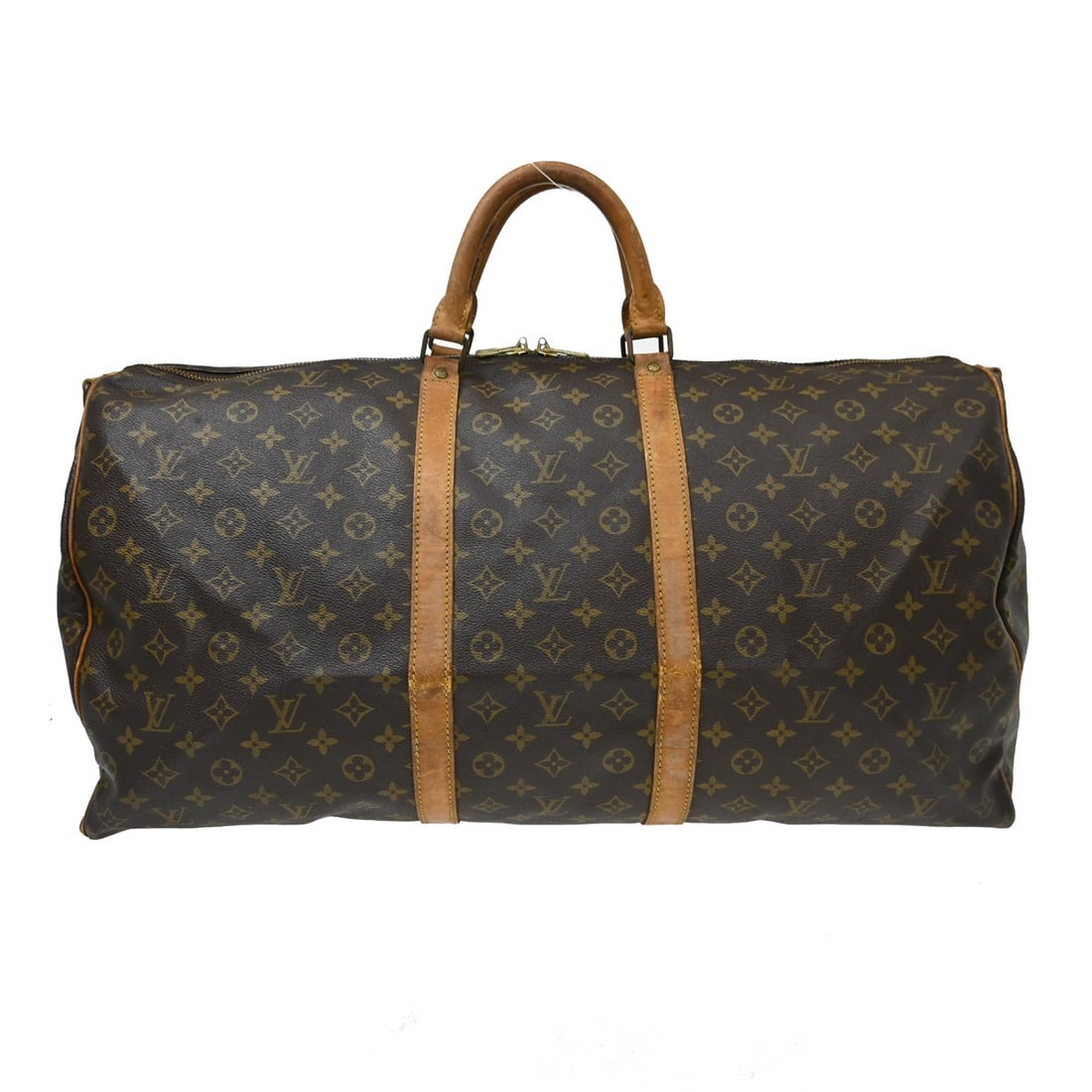 Louis Vuitton Keepall 60 Bandouliere Monogram Duffle M41412: Louis Vuitton Keepall 60 Bandouliere Monogram Duffle M41412 Louis Vuitton Monogram Keepall Bandouliere 60 duffle bag, made in France, in brown Monogram Canvas and leather. This vintage bag shows heavy