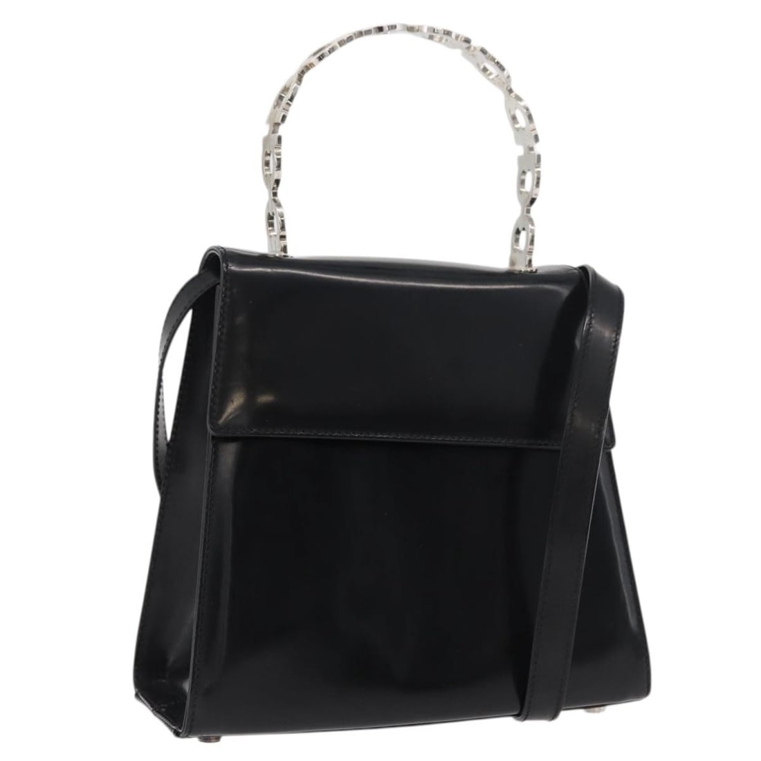 Salvatore Ferragamo Gancini patent leather 2-way handbag black silver: Salvatore Ferragamo Gancini patent leather 2-way handbag black silver Salvatore Ferragamo Gancini bag in black patent leather with silver-tone accents. This 2-way handbag comes with a shoulder strap a