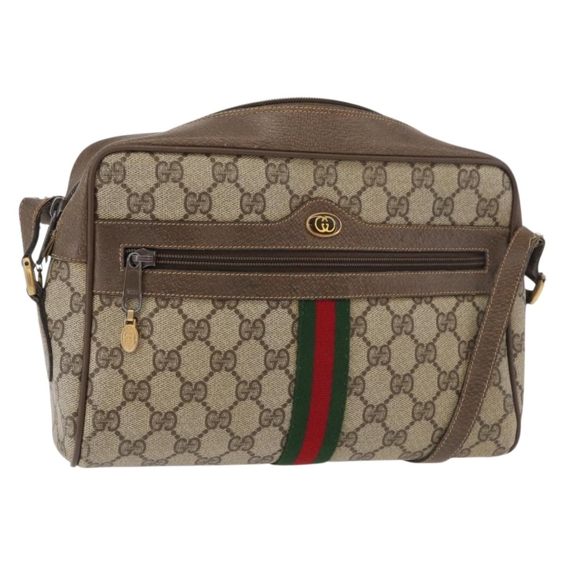 Gucci Sherry Line beige red PVC shoulder bag 68 02 005: Gucci Sherry Line beige red PVC shoulder bag 68 02 005 This GUCCI GG Supreme Web Sherry Line shoulder bag features a classic beige and red color scheme with GG canvas and PVC leather construction. Des