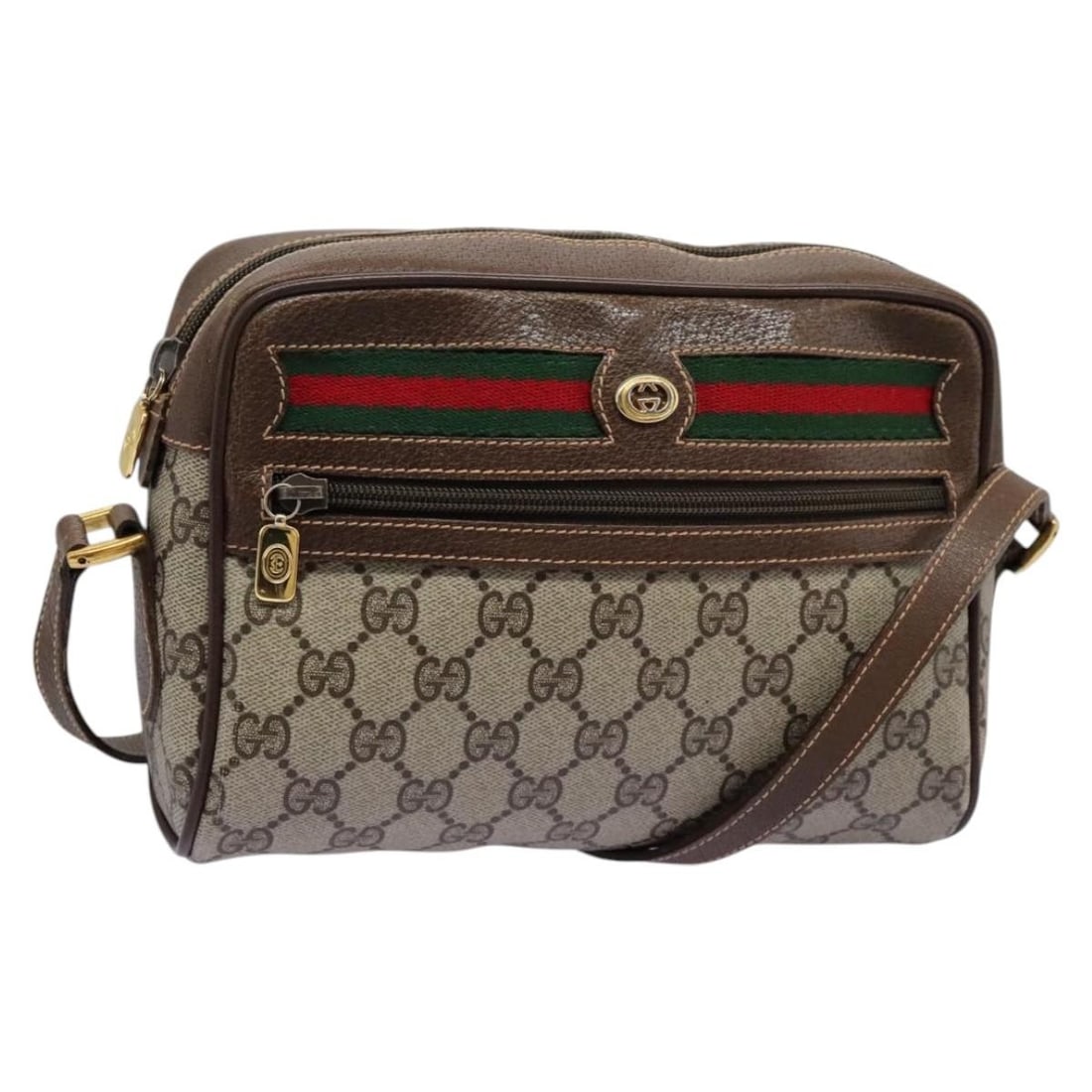 Gucci Sherry Line GG Supreme PVC Leather Shoulder Bag Beige 56 02 087: Gucci Sherry Line GG Supreme PVC Leather Shoulder Bag Beige 56 02 087 Gucci shoulder bag from the GG Supreme Web Sherry Line in beige and gold PVC leather/GG canvas. Made in Italy, this women's bag me