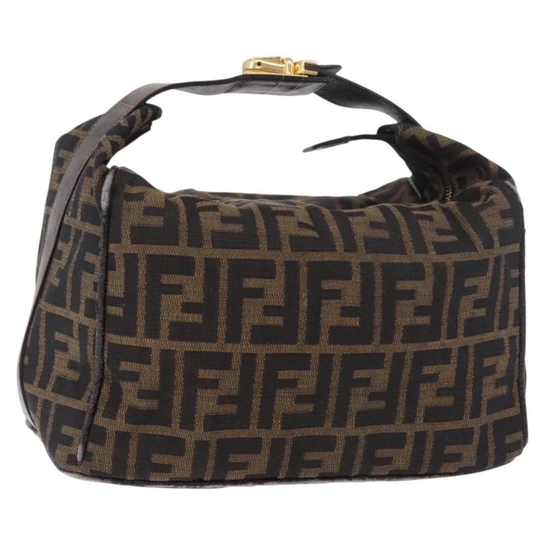 Fendi Zucca Canvas Vanity Handbag Brown Gold Tone Italy: Fendi Zucca Canvas Vanity Handbag Brown Gold Tone Italy Fendi vanity handbag in brown and gold Zucca canvas, made in Italy. The bag has a handle drop of approximately 9 cm (3.5 inches) and measures ap