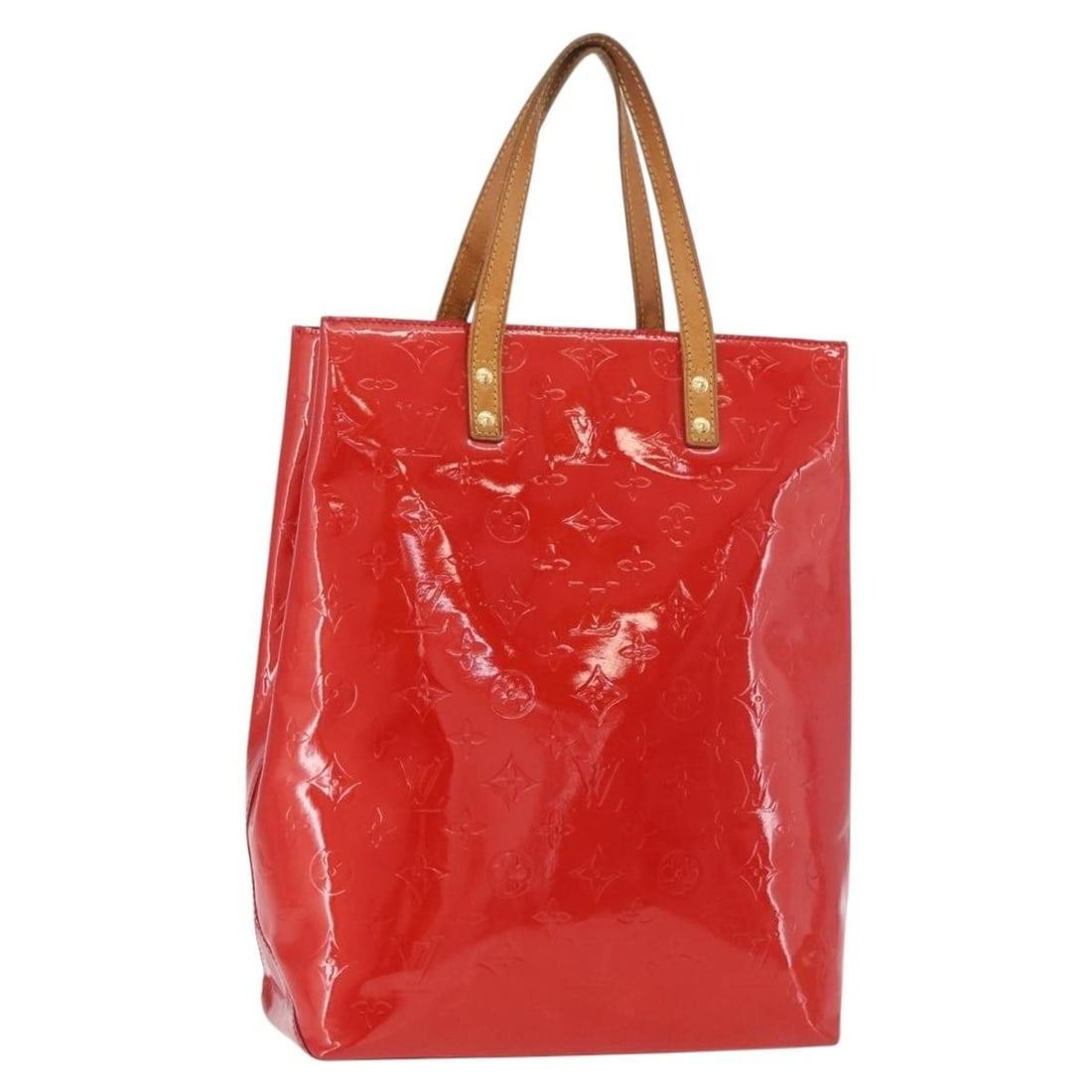 Louis Vuitton Reade MM Monogram Vernis Red Patent Leather Handbag M91086: Louis Vuitton Reade MM Monogram Vernis Red Patent Leather Handbag M91086 A Louis Vuitton Monogram Vernis Reade MM hand bag in Red/Rouge, made in France. It is crafted from patent leather and identifie