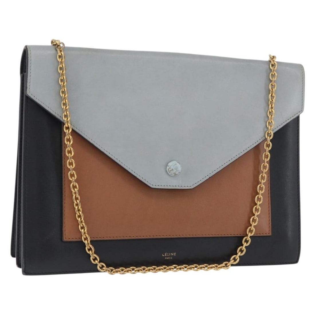 CELINE Leather Shoulder Bag with Chain Strap Multicolor Gold Tone: CELINE Leather Shoulder Bag with Chain Strap Multicolor Gold Tone CELINE Large Flap Chain Shoulder Bag in leather with a multicolor and gold exterior. Made in Italy, this women's shoulder bag features