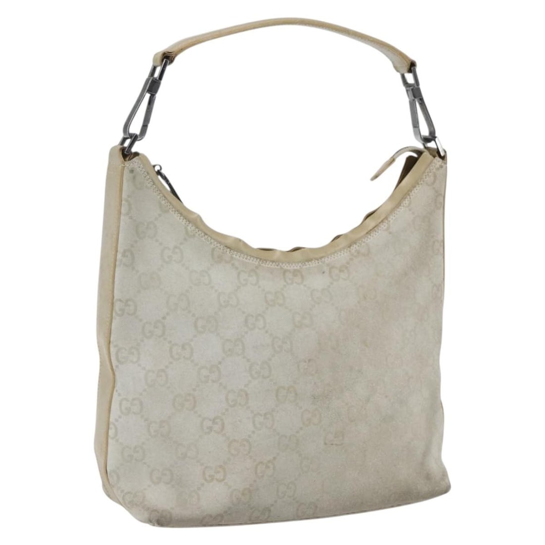 Gucci Guccissima suede shoulder bag light beige silver 000 0602: Gucci Guccissima suede shoulder bag light beige silver 000 0602 This GUCCI GG Canvas Guccissima shoulder bag is crafted from light beige and silver suede, offering a stylish and elegant look. Made in 