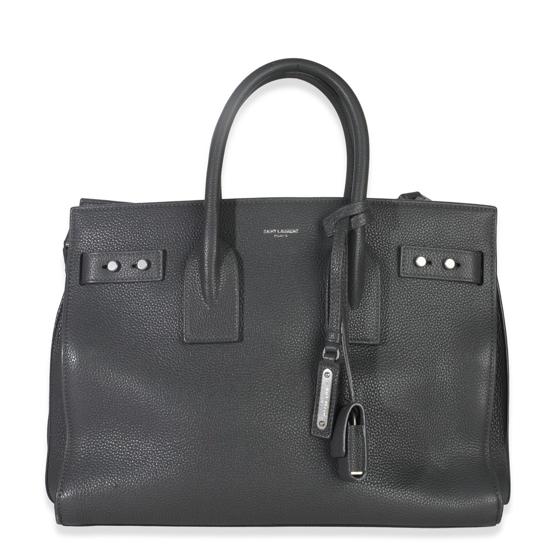 Saint Laurent Small Souple Sac De Jour Gray Calfskin Handbag: Saint Laurent Small Souple Sac De Jour Gray Calfskin Handbag This Saint Laurent Small Souple Sac De Jour handbag features grey grained calfskin leather with silver-tone hardware. Designed for versatil
